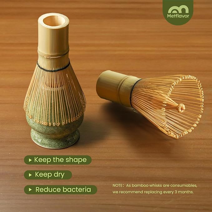 Matcha Whisk Set, Handcrafted Bamboo Chasen & Ceramic Bowl Matcha Kit, Complete 5 Pcs Matcha Set Whisk and Bowl W/Stainless Steel Sifter, Bamboo Scoop & Holder for Matcha Tea Ceremony (Mottled Green) - Bloomnest