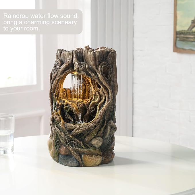 Kalona Tabletop Fountains Beautiful Stump Water Fountain Relaxation Raindrop Fountains Meditation Desk Fountain Artistic Waterfall Fountains Home/Office Decor(22013) - Bloomnest
