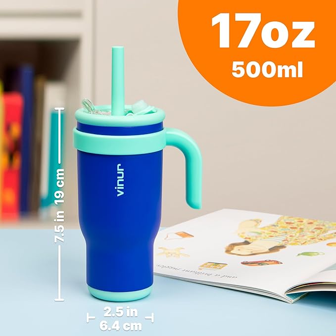 VINUR Insulated Tumbler with Handle 17 oz Stainless Steel Double Wall Vacuum Tumbler Travel Water Cup with Lid and Straw(Canyon Red-Navy) - Bloomnest