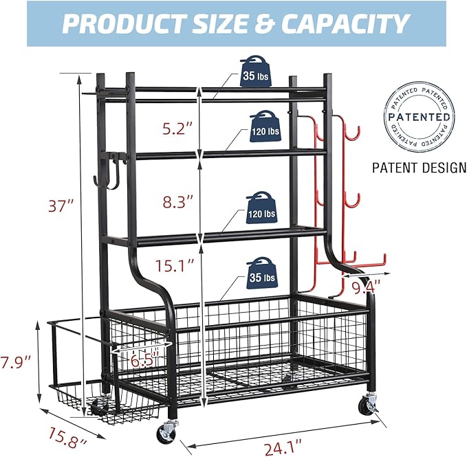 PLKOW Dumbbell Rack, Weight Rack for Dumbbells, Home Gym Storage for Dumbbells Kettlebells Yoga Mat and Balls, All in One Workout Storage with Wheels and Hooks, Powder Coated Finish Steel - Bloomnest