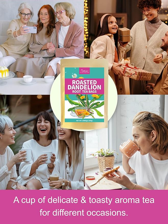 TeeLux Roasted Dandelion Root Tea Bags, Premium Natural Dandelion Root Herbal Tea, Caffeine Free, 100 Tea Bags - Bloomnest