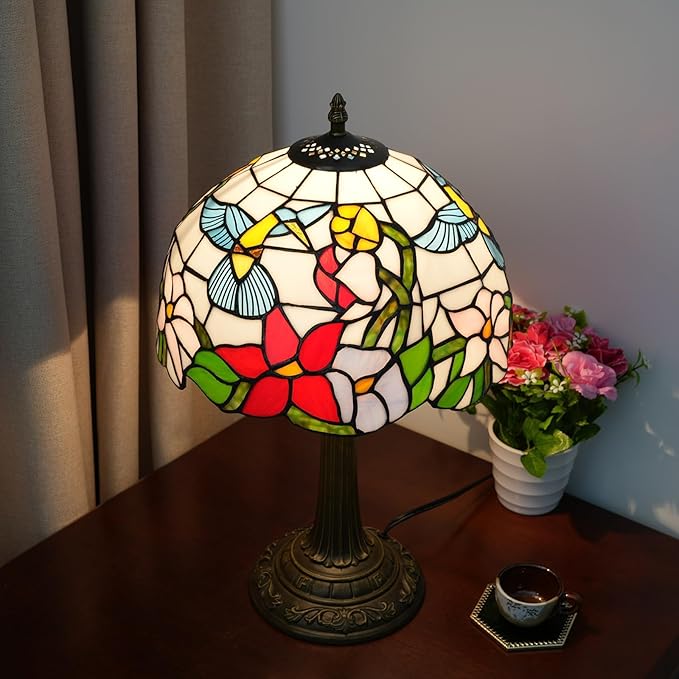 Tiffany Lamp Stained Glass lamp 12 inches Bedside Table Lamps for Living Room Bedroom Dorm Kitchen Home Decor Festival Birthday Gift,Hummingbird - Bloomnest