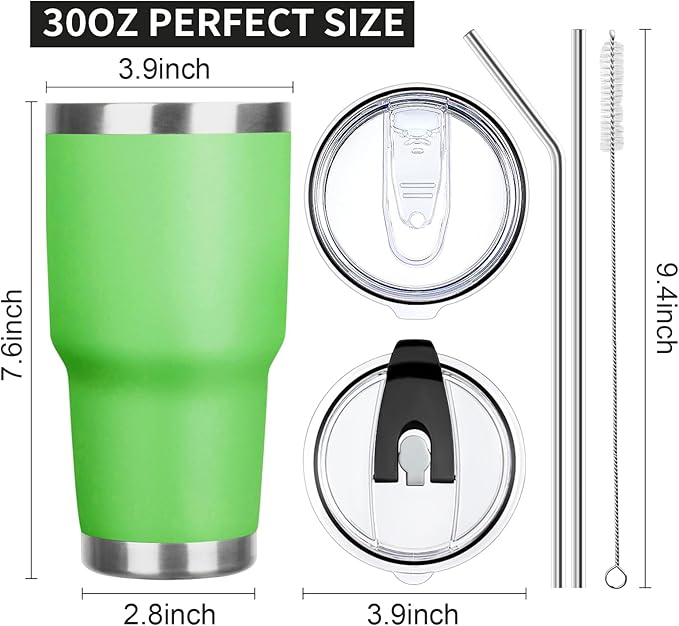 30 oz Tumbler with Lids and Straws Double Wall Vacuum Insulated Tumbler Cup,Stainless Steel Leak-proof Thermal Tumbler Travel Coffee Mug for Cold and Hot Drinks,Avocado Green - Bloomnest