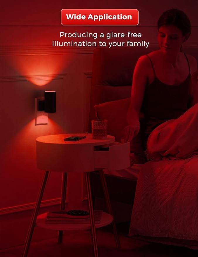 L LOHAS LED Red Night Light, Night Lights Plug into Wall, LED Night Lights with Light Sensor, Sleep Aid Red, Dimmable Night Light for Christmas, Holiday Decor, Hallway, Bedroom, 2 Pack - Bloomnest