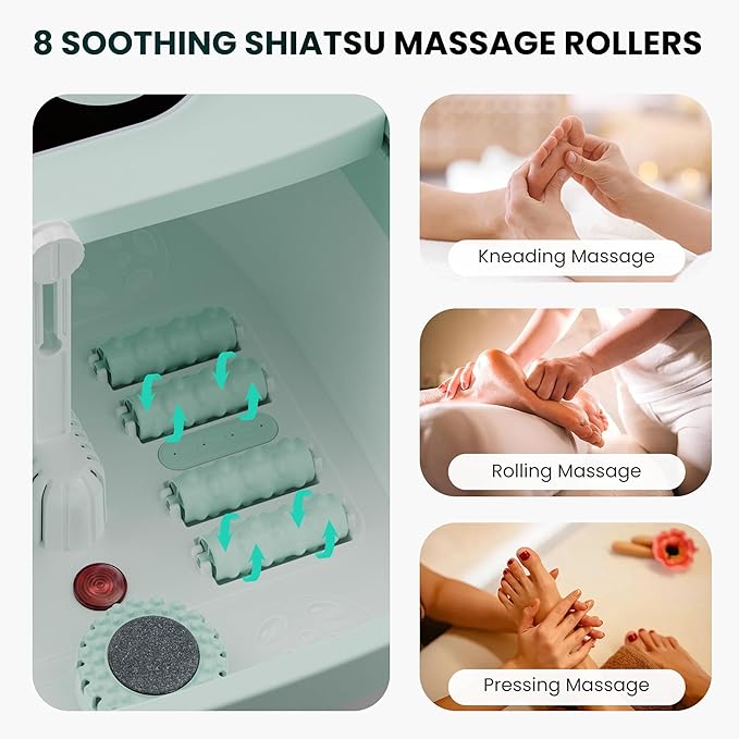 Snailax Collapsible Foot Spa with Heat, Foot Bath Massager with 8 Massage Rollers, Temperature Control, Bubbles, Pumice Stone, Foot Soaking Tub, Pedicure Foot Spa (Green) - Bloomnest
