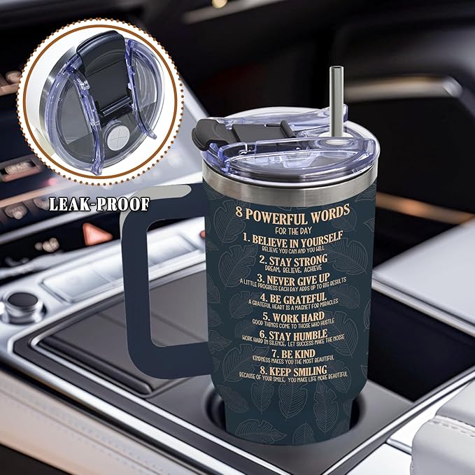 DUUV 40 Oz Tumbler with Motivational Quotes - Stainless Steel Insulated Travel Mug for Daily Empowerment, Christmas Inspirational Gifts with Powerful Words (Believe, Never Give Up, Stay Strong), 1PCS - Bloomnest