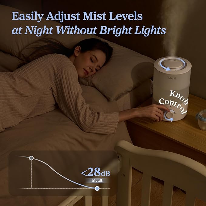LEVOIT - Humidifiers for Bedroom - Quiet (3L Water Tank) - Cool Mist/Top Fill/Essential Oil Diffuser/25Watt - Home/Large Room - 360° Nozzle - Rapid Ultrasonic Humidification for Baby Nursery/Plant - Bloomnest