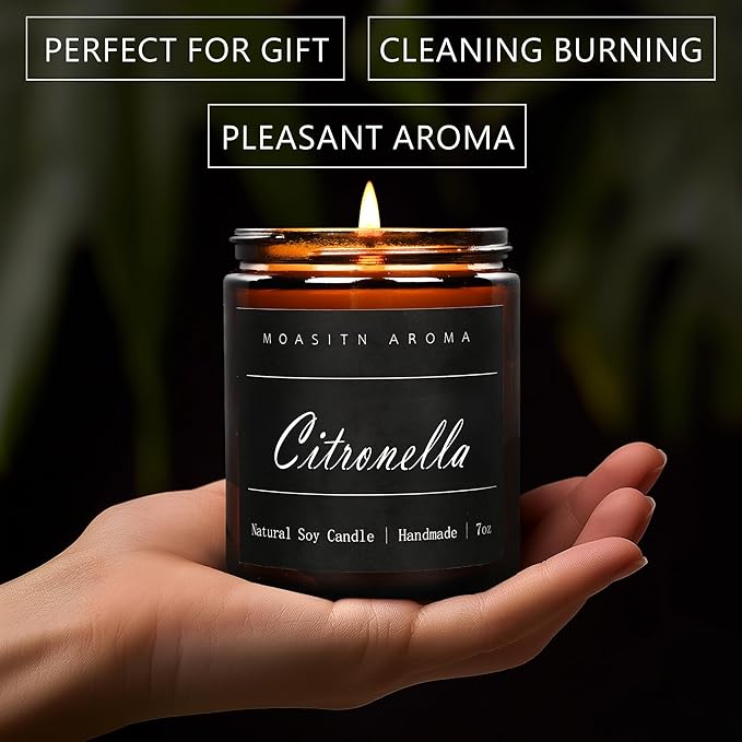 MOASITN Citronella Highly Scented Candles for Home| Natural Soy Aromatherapy Candle| Handmade Long Lasting Jar Candle| Candel Gift for Women,Men as Summer,Relaxing,Holiday Gifts| 7oz - Bloomnest