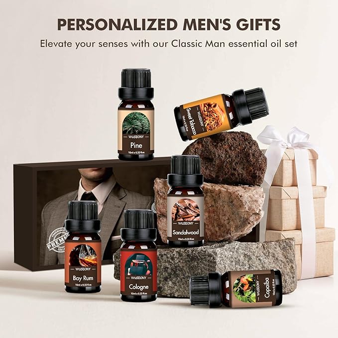 Classic Man Fragrance Oils Set, Mens Essential Oils Set - Pine, Sweet Tobacco, Bay Rum, Cologne, Copaiba, Sandalwood Candle Scents for Candle Making, Soap Making Supplies, Diffuser Oil Scents - Bloomnest