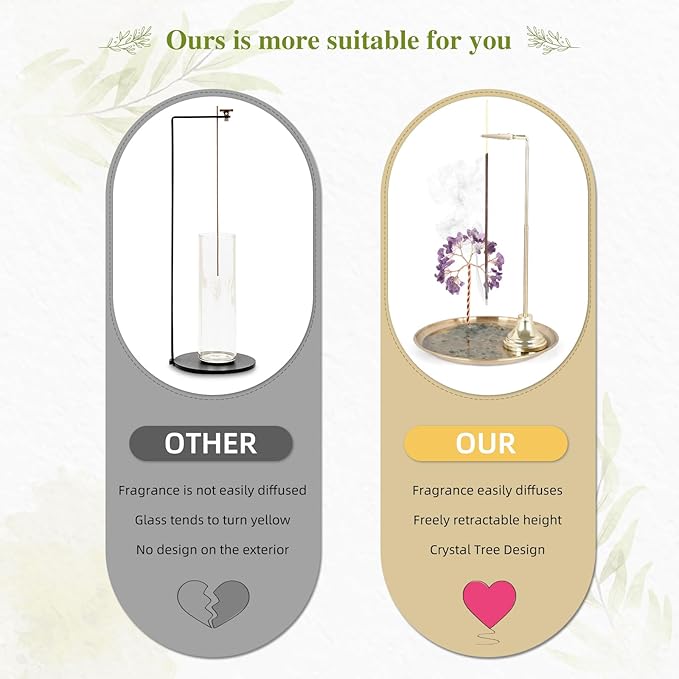 OTOFY 6.7 Inch Crystal Incense Holder for Sticks, Anti-Ash Flying Incense Burner with Crystal Stone Money Tree-Incense Burner for Meditation, Yoga and Home Decor (Purple) - Bloomnest