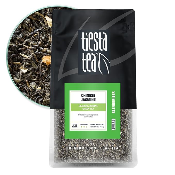Tiesta Tea - Chinese Jasmine, Loose Leaf, Classic Jasmine Green Tea, Premium Blend, Medium Caffeinated, Make Hot or Iced Brews Up to 200 Cups, 16 Ounce Resealable Bulk Pouch - Bloomnest