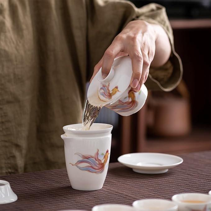 ICHAG Chinese Tea Set, Gongfu Tea Sets for Adults, China Gaiwan Teaset, 14-Piece Yangzhi Jade (茶具) Porcelain Set with Tea Pet, Portable Travel Teaset for Home, Outdoor, Office Gifts (White) - Bloomnest