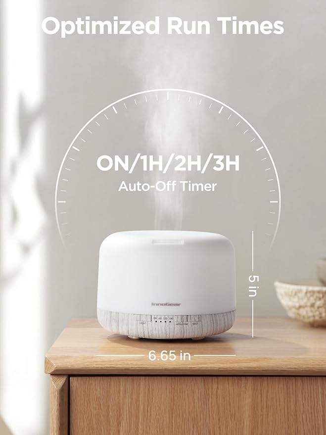 InnoGear Aromatherapy Diffuser & 10 Essential Oils Set, 500ml Essential Oil Diffuser with Remote Control Ultrasonic Cool Mist Scent Humidifier Vaporizer Auto-Off Timer for Room Office Home, White - Bloomnest