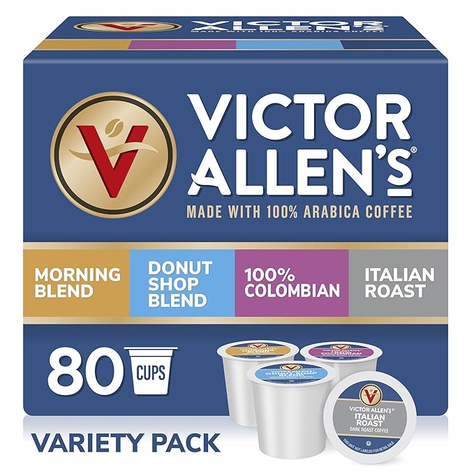 Victor Allen's Coffee Variety Pack (Morning Blend, 100% Colombian, Donut Shop Blend, and Italian Roast), 80 Count, Single Serve Coffee Pods for Keurig K-Cup Brewers - Bloomnest