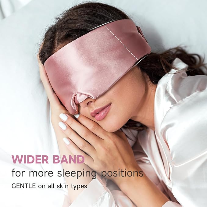 Umisleep Soft Sleep Mask, Blackout Eye Mask for Side Sleepers, Women Men Sleeping Mask, Anti-Wrinkle & Softer Than Real Mulberry Silk Eye Cover, Satin Blindfold with Adjustable Band, Pink - Bloomnest