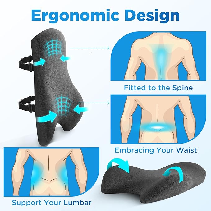 Teemour High Back Support Pillow for Office Chair, Fully Support Entire Back Cushion Pain Relief Promotes Posture- Memory Foam Lumbar Support Pillow for Offfice Chair, Desk, Gaming Chair - Bloomnest