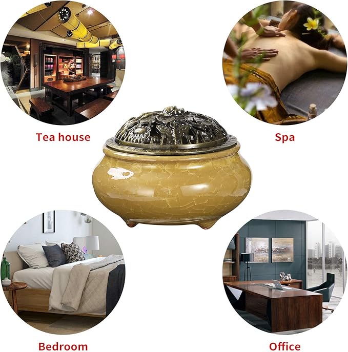 Incense Burner and Cone Incense Holder with Calabash Incense Stick Holder Ceramic Ash Catcher Yellow - Bloomnest