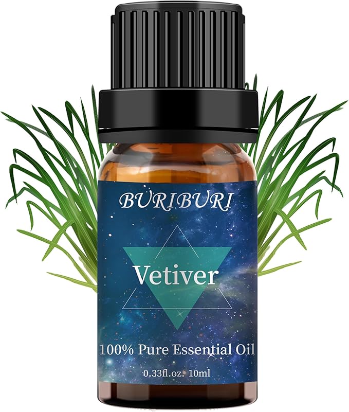 BURIBURI Vetiver Essential Oil Organic for Diffuser, Skin, Candle Soap Perfume Making - 100% Pure, Undiluted, Natural, Aromatherapy Vetiver Oils 10ML BURIBURI