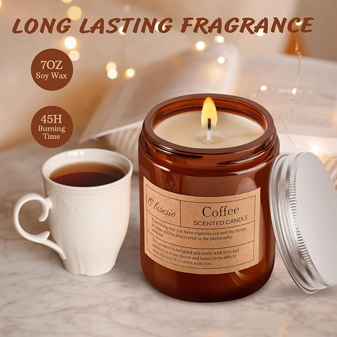 Scented Coffee Candle, Candles for Home Scented, Candles Clearance for Women, Aromatherapy Jar Candles Gift for Home(Amber Jar, Coffee) - Bloomnest