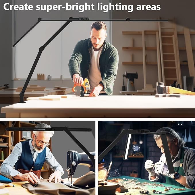 3000 Lumen Ultra Bright Architect Desk Lamp with Clamp, 36W Tall Overhead Led Desk Light for Home Office, 47Inch Long Dimmable Computer Monitor Light Bar with Remote for Table Desktop Drafting - Bloomnest