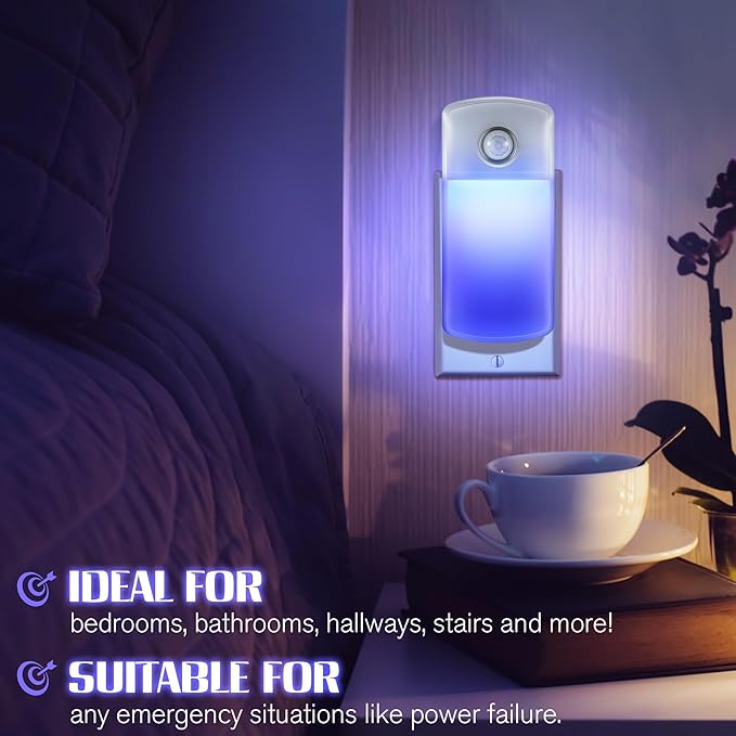 Enhon Emergency Power Failure Night Lights, 5-in-1 Multi Color LED Light, Rechargeable Flashlight with Foldable Plug, Automatic On Off Motion Sensor for Bedrooms, Hallways, Black Outs (9 Pack) - Bloomnest