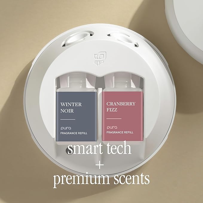 Pura - Smart Home Fragrance Device Starter Set - Pura 4 - Scent Diffuser for Home - Includes Fragrance Aroma Diffuser - Square Box, Winter Noir and Cranberry Fizz Scent Refills - Bloomnest
