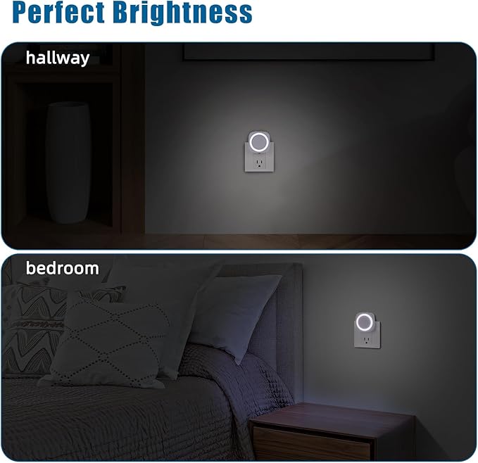 White Night Lights Plug into Wall, 4 Packs Dimmable Night Light with Dust to Dawn Sensor, Automatically Turn on and Off, Gentle Glow Nightlight for Bathroom,Bedroom,Stairs,Kitchen,Hallway, White - Bloomnest