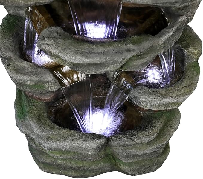 Naturefalls 47.2inches Outdoor Rockery Water Fountain with Led Lights - Poly-Resin Rock Cascading Water Fountains - Relaxation Water Features for Patio, Yard, Deck, Garden Decor - Bloomnest