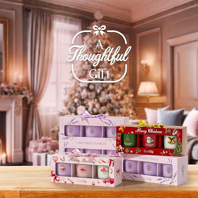 Lavender Candle, Scented Candles Gift Set for Stress Relief, 6 Votive Candles for Women and Men, Birthday Candle Gifts for Women, Christmas Candles for Women (Purple, 14 oz) - Bloomnest