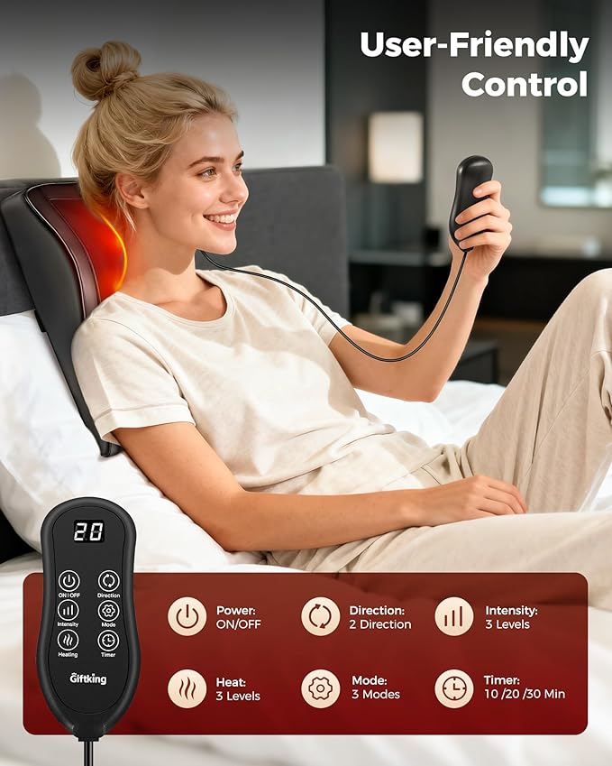 Neck Massager with Heat, Shiatsu Back and Neck Massagers, 3D Deep Tissue Massage Pillow for Back, Shoulder, Leg Pain Relief, Gifts for Mom Dad Wife, with Delicate Package & Card