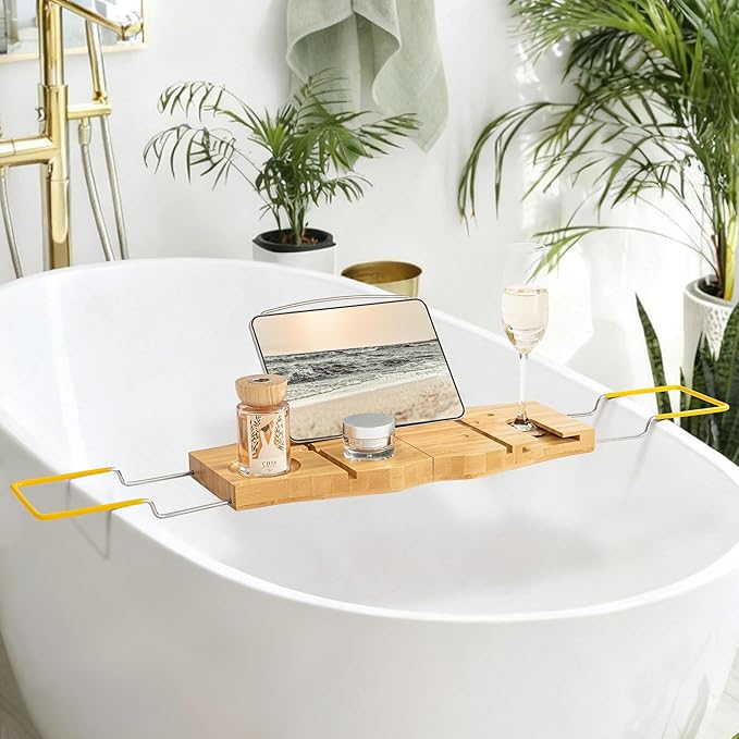 Bamboo Bathtub Tray Expandable Bathroom Tray for Home Spa Relaxation, Wooden Tray Caddy for Bathtub, Bamboo Bathtub Caddy as Unique Housewarming, Birthday, Wedding Shower Gifts. - Bloomnest