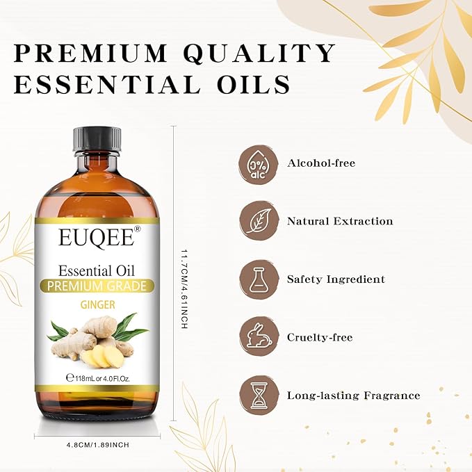 EUQEE Ginger Essential Oil 118mL Pure Ginger Oil, Large Bottle Premium Essential Oil with Glass Dropper for Diffuser, Candle Making, DIY Soap - 4fl. oz - Bloomnest