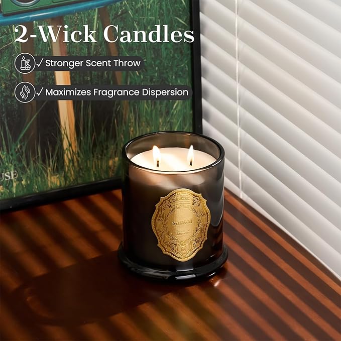 M&SENSE Santal Candles for Home Scented, 2 Wick 12.7oz Soy Wax Candles Non Toxic,70 Hours Long Burning,Luxury Candles Gift for Stress Relief, Meditation, Yoga - Bloomnest
