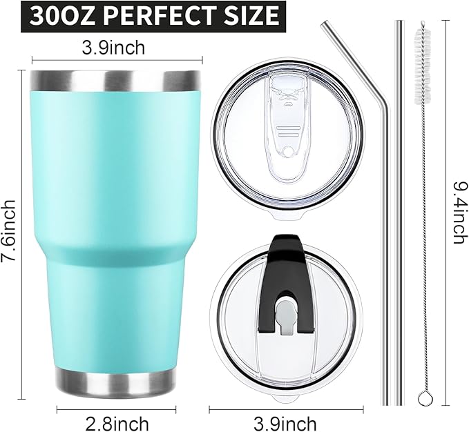 30 oz Tumbler with Lids and Straws Double Wall Vacuum Insulated Tumbler Cup,Stainless Steel Leak-proof Thermal Tumbler Powder Coated Travel Coffee Mug for Cold and Hot Drinks,Teal - Bloomnest