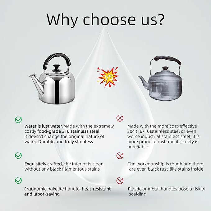 Whistling Stovetop Tea Kettle,Food Grade 316 Stainless Steel,Hot Water Fast to Boil,Stovetop Kettle with Ergonomic Handle,3.1 Quart Capacity - Bloomnest