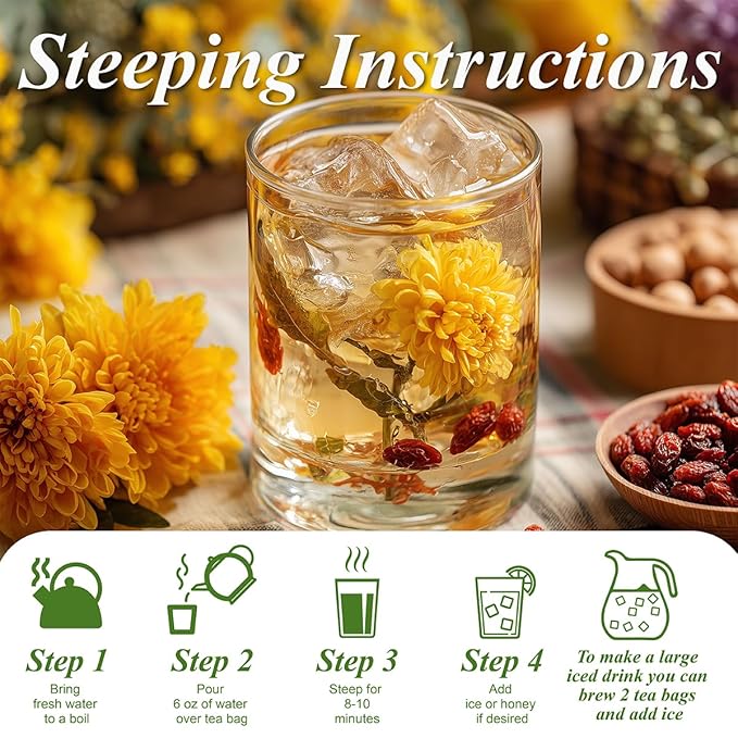 WT WEETEE Dandelion Wolfberry Tea, 10g * 20 Count Corn Firbe Tea Bags, Multiple Brewing, Made from Goji Berry Chrysanthemum Cassia Seed 7 Natural Herbal Ingredients, Wolfberry & Dandelion Herbal Tea - Bloomnest