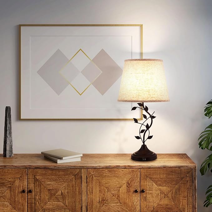 Kakanuo Table Lamp for Bedside, Lamp for Living Room with USB-A and USB-C Charging Ports, Traditional Tall Bedroom Lamp for End Table - Bloomnest