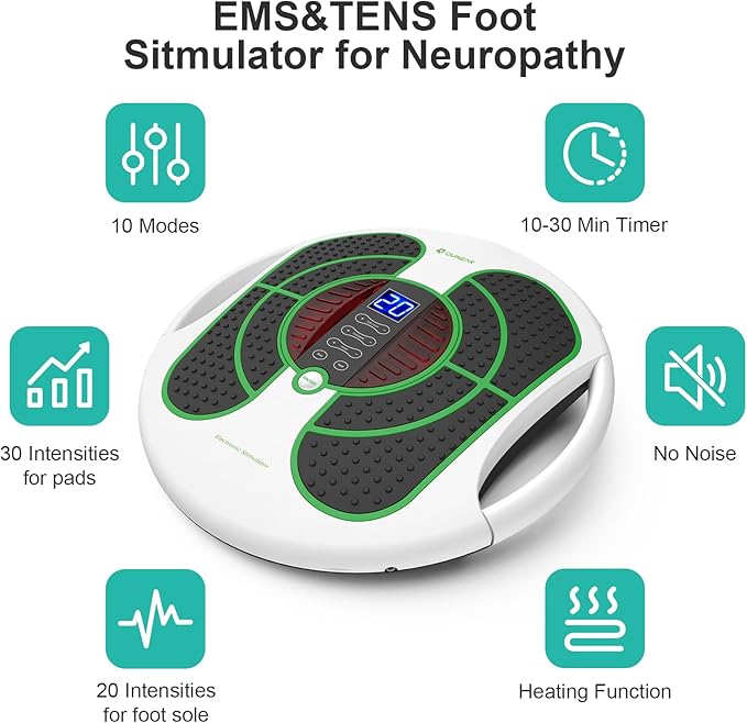 QUINEAR Foot Massager with TENS & EMS for Neuropathy, Foot Stimulator for Pain Relief and Circulation, Nerve Muscle Massager with Remote Control, Relieve Swelling and RLS - Bloomnest