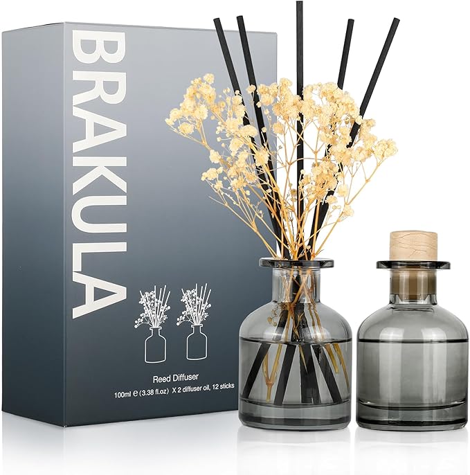 Brakula 2 Pack Reed Diffuser, White Jasmine + Lavender Eucalyptus (3.38 fl oz Each Pack), Home Fragrance with 12 Sticks, Shelf Decor, Reed diffusers for Home