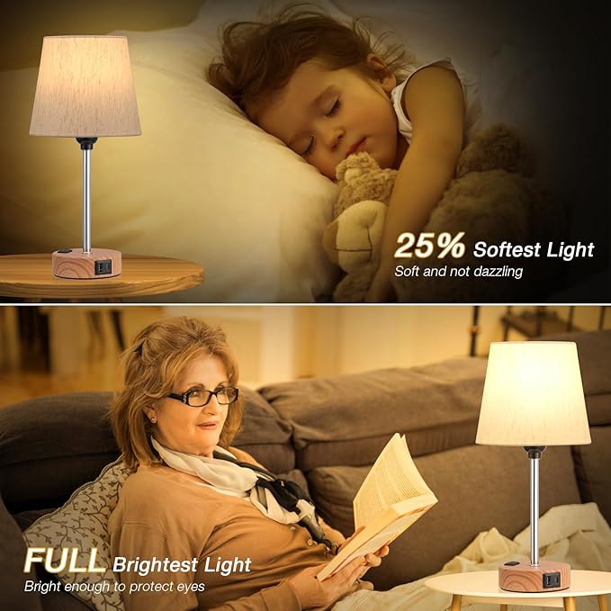 Acaxin Bedside Lamps for bedrooms Set of 2 - Nightstand Bedroom Lamp with USB C Port and AC Outlet Charging, 3 Way Dimmable Touch Control Small Bed Side Table Lamp, Nightstand Light for Kids - Bloomnest
