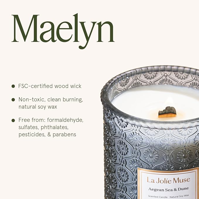 LA JOLIE MUSE Aegean Sea & Dune Candle –Cool Water, White Florals & Warm Amber | 19 oz Large Wooden Wick Candle | Natural Soy Wax | 90 Hours Clean Burn | Gift-Ready for Hosts & Gatherings - Bloomnest