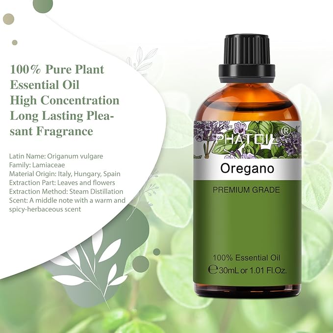 Oregano 1.01fl.oz Essential Oil, PHATOIL Pure Aromatherapy Oils for Diffuser, Humidifier, Perfect for DIY Soap, Candle, Bath Bombs Making(30ml) PHATOIL