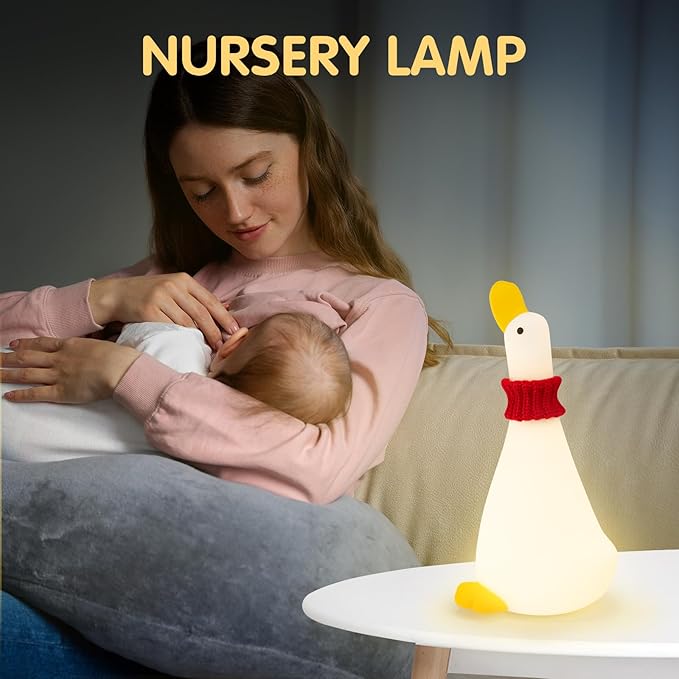 Duck Night Light Silicone Cute Dorm Bedroom Home Decor Night Light for Breastfeeding Squishy Duck Nightlight Cordless Rechargeable Dimmable Touch Fun Bedside Desk Lamp for Christmas Gifts (Twin Ducks) - Bloomnest