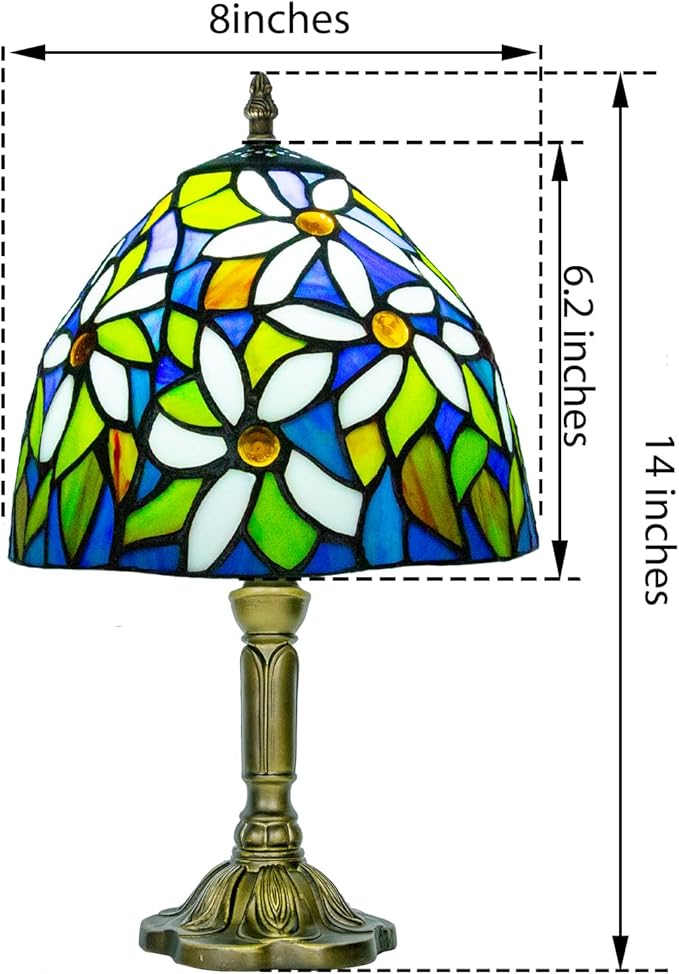 Small Stained Glass Lamp,8 Inch White Flower Tiffany Style Table Lamp for Bedside, Living Room - Bloomnest