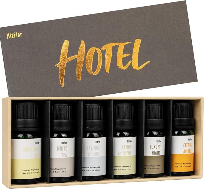 Hotel Fragrance Diffuser Oil Gift Set - Premium 6 x 10 ml, 0.34 fl oz, MitFlor Luxury Hotel Essential Oils Diffuser Scents - Inspired by The Hilton, Marriott, Shangri-La, Four Seasons, and W Hotel - Bloomnest