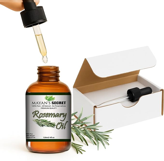 Mayan's Secret Rosemary Essential Oil - Pure and Natural, 4 oz Amber Glass Bottle for Hair, and Skin Care MayansSecret