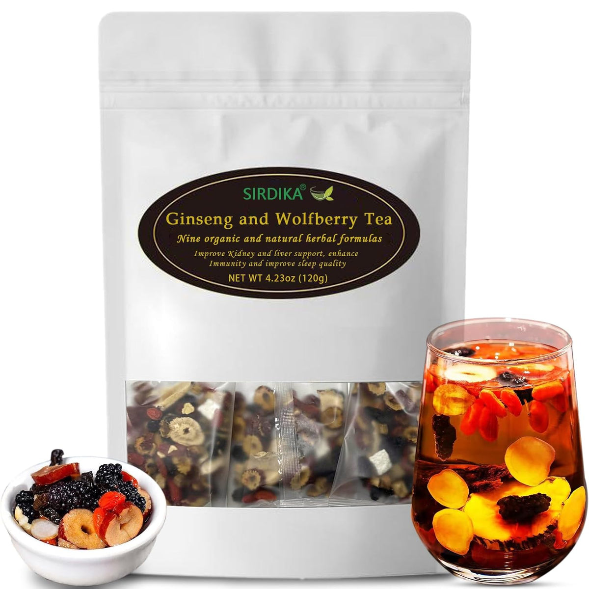 Kidney Support Herbal Tea | Ginseng & Wolfberry 9-Herb Detox Blend | Natural Organic | 12 Bags