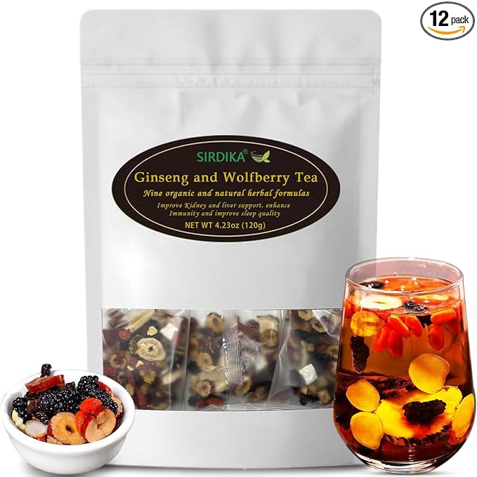 Kidney Tea - Ginseng and Wolfberry Tea, Ginseng Nine Treasure Tea, Men's Health Tea Herbal 9 Precious Ingredients Formula, Natural Organic Kidney Cleanse Detox Tea for Women & Men (1Bag(12pcs)) - Bloomnest