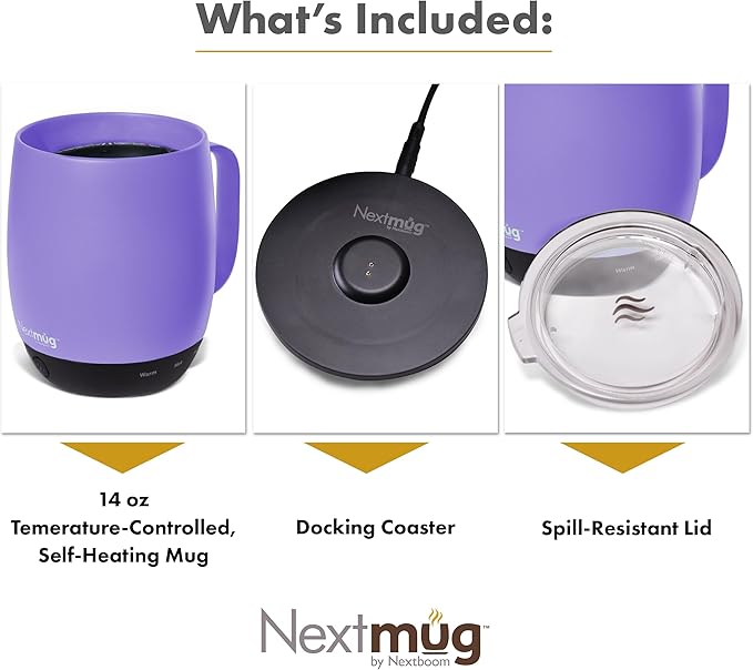 Nextmug - Temperature-Controlled, Self-Heating Coffee Mug (Violet - 14 oz.) - Bloomnest