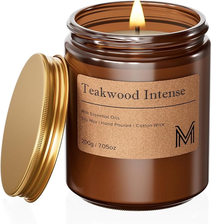 M&SENSE Teakwood Intense Candles for Home Scented Aromatherapy Candle Gift Set for Women and Men,7.05oz Soy Wax Long Lasting Amber Jar Candles Gift for Birthday Housewarming Mother's Valentine Day - Bloomnest